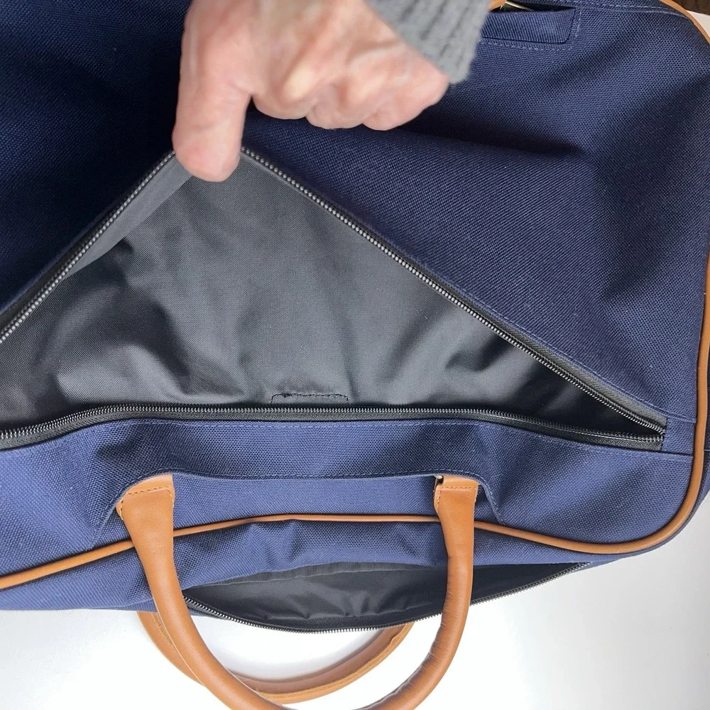 LL Bean Navy Canvas/Leather Messenger Sling Bag Embroidered 